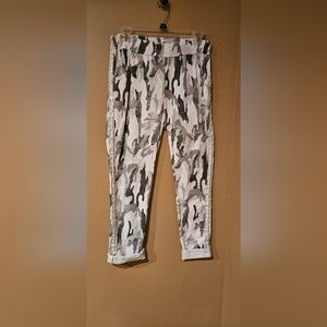 Camo Print Track Pants With Front And Back Pockets. Elastic Waist